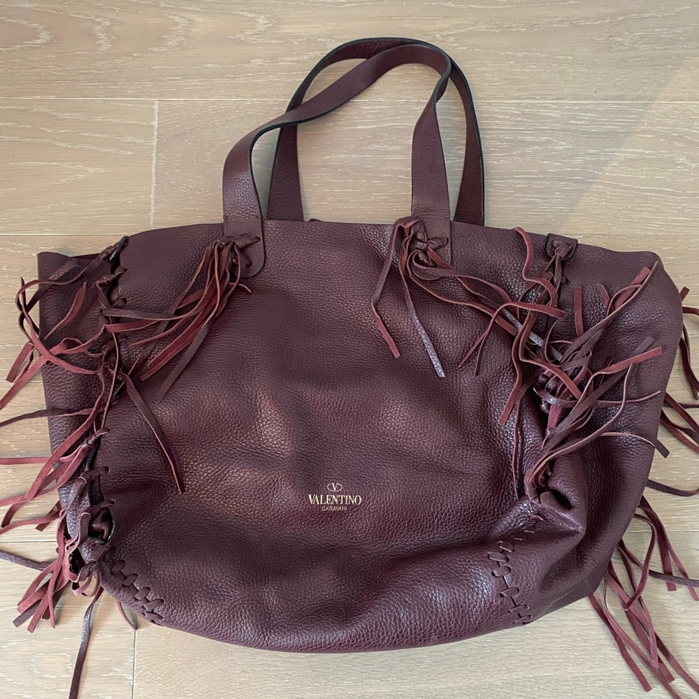 Valentino burgundy fringe tote